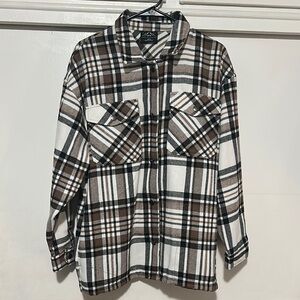 HFX Brown and White Plaid Button-Up Shirt